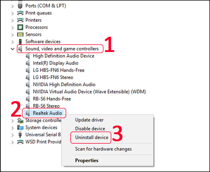 Xóa cài đặt Realtek HD Audio